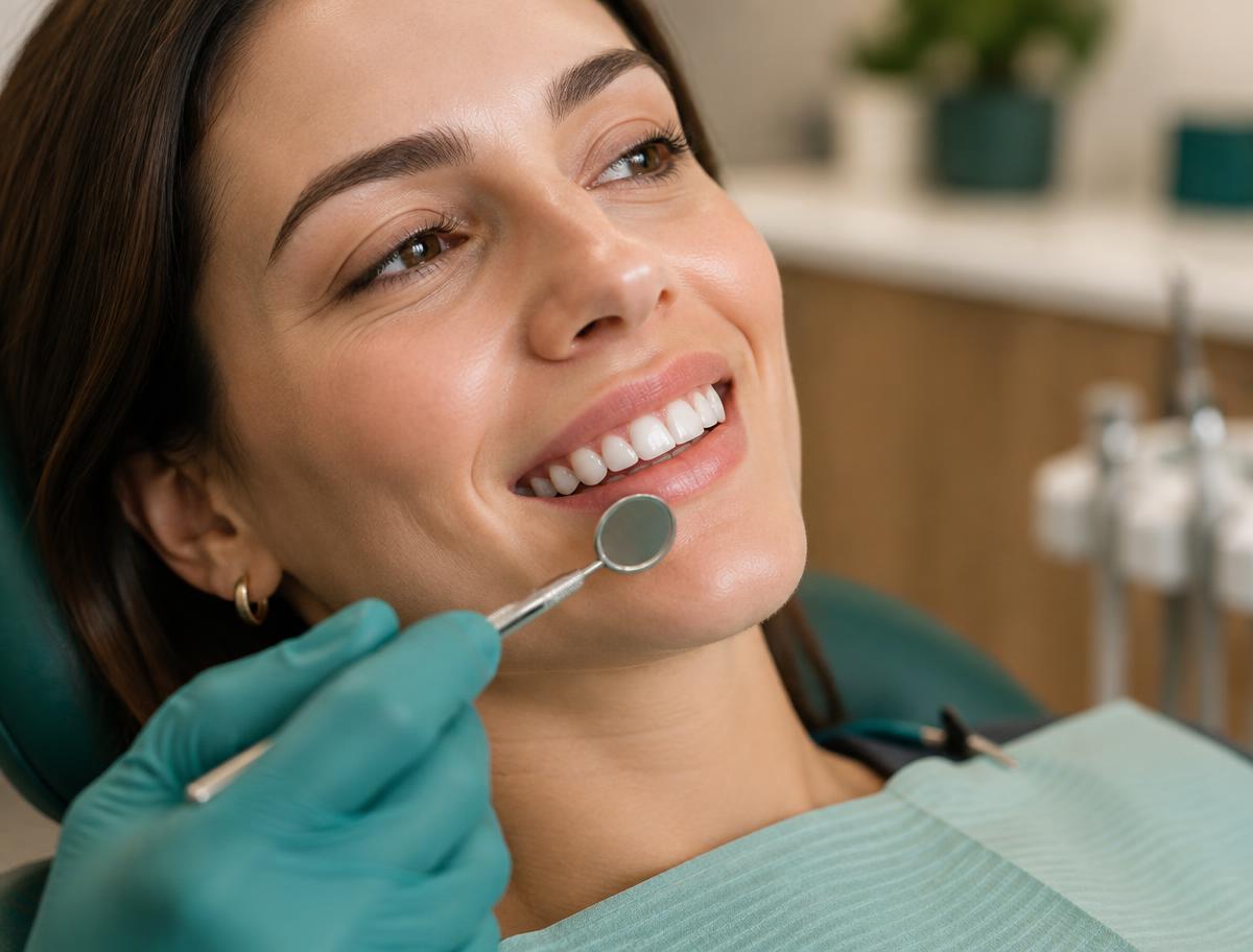 Revisión de una sonrisa natural con espejo dental