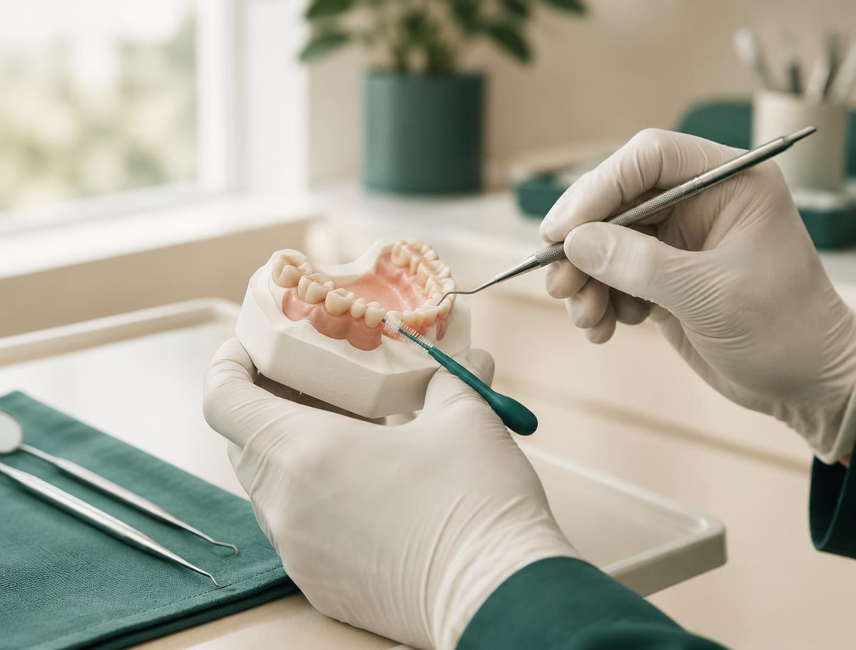 Modelo de encías y dientes durante una revisión periodontal